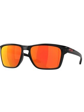 Oakley Black Frame Sunglasses with Orange-Red Mirrored Lenses